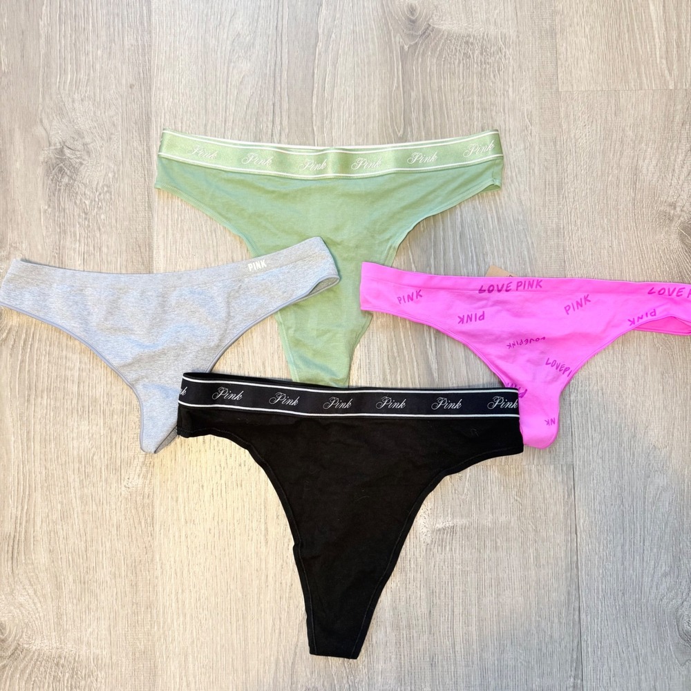 PINK Victoria's Secret Thong Lot Bundle 4 Pack Logo Womens Large New